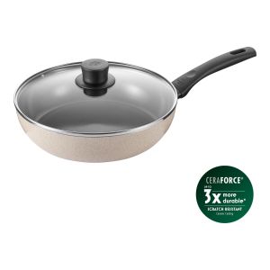 Ballarini Ledro Sauteuse avec Couvercle, 28 cm, Aluminium, Compatible Induction, Revêtement antiadhésif en céramique, Thermopoint, Fabriquée en Italie, Sable