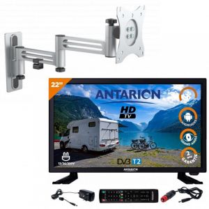 Image de Antarion Pack TV LED 22- 55cm Téléviseur Full HD Smart TV + Support TV Double Bras Noir