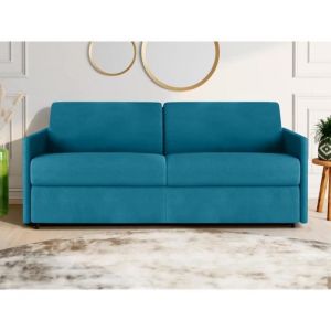 Canapé 4 places convertible express en tissu bleu turquoise - Couchage 160 cm - Matelas 22 cm CALIFE