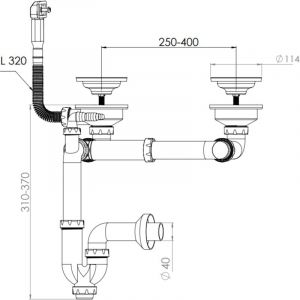 Vidage CUIPD663-A pour évier inox NINO 2 bacs 120 cm - Siphon gain de place
