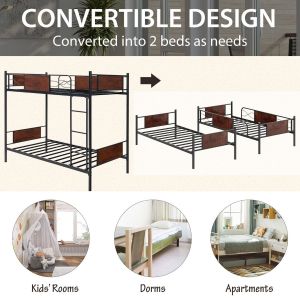 Coast Bunk Bed Frame 2 in 1 - 30 cm Safety Rail - 198 x 95 x 156 cm - Black/Rustic Brown - Metal/MDF