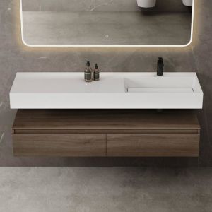Meuble de Salle de Bain Marron avec Lavabo Meuble sous Vasque 150x48x25cm Meuble Suspendu avec 2 Tiroirs - Mai&mai