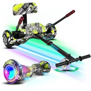 SISIGAD Hoverboard avec siège de kart, haut-parleurs Bluetooth et lumière LED, pneus 6.5 Pouces, double moteur puissant, hoverboard tout-terrain