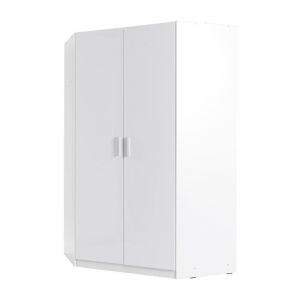 Meublorama - Armoire d'angle 2 portes flex &ndash; Blanc brillant &ndash; Design moderne gain de place
