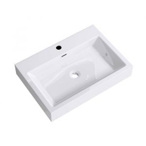 Mai & Mai Lavabo Suspendu Blanc Vasque à Poser 60cm Lave Mains Rectangulaire avec Trop Plein Col06 60x42x10cm