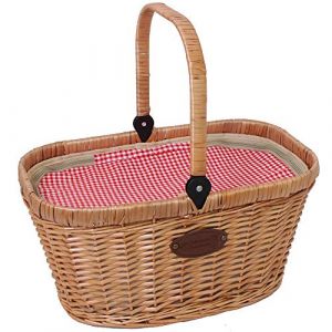 Les Jardins de la Comtesse Panier Chantilly Vichy Carreaux Rouges en Osier patiné - Compartiment Isotherme Fixe - pour Le Marché, Le Picnic ou la Plage - Anse Rabattable - 48 cm x 29 cm x 27 cm