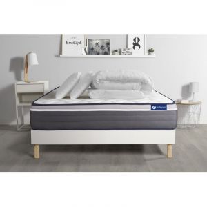 Pack prêt à dormir matelas ACTILATEX PLUS 140x200 cm Latex + Mémoire de forme + sommier KIT blanc + 2 oreillers + couette