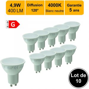 Lutèce Lot de 10 ampoules LED GU10 4.9W 400Lm 4000K - garantie 5 ans