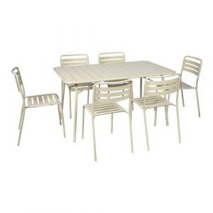 Table de jardin pliante m&eacute;tal 6 chaises beige