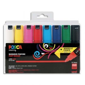 Image de Posca Pochette 8 marqueurs peinture à eau, pointe large conique PC7M. Assortis