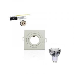 Superled Kit Spot led GU10 5W cob équivalent 50W carré Dimmable orientable | Blanc Neutre 4100K - Support spot encastrable carré orientable blanc perçage 80mm