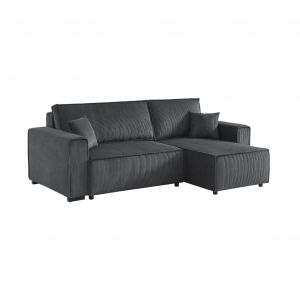 Canapé d'angle convertible réversible 3 places velours côtelé grosse côte avec coffre Velours Gris foncé - Gris foncé