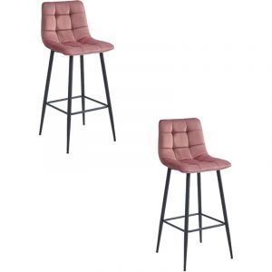 Tabouret ARCETO - velours rose foncé / pieds noirs x 2
