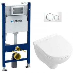 Image de Geberit Duofix Pack B&acirc;ti-support + Cuvette suspendue + Abattant + Plaque de d&eacute;clenchement (SLIM-O.NOVO49-C)