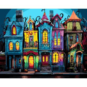 Figured'Art Peinture par Num&eacute;ro Adulte avec Cadre Maisons gothiques color&eacute;es - Activit&eacute; Manuelle Kit de Loisir Cr&eacute;atif DIY Num&eacute;ro d'Art Complet - 40x50cm toile tendue sur ch&acirc;ssis
