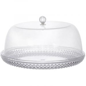Plateau &agrave; g&acirc;teau avec cloche en plastique transparent diam&egrave;tre 32,5 cm