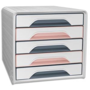 CEP Office Solutions Module de classement MINERAL SMOOVE - 5 tiroirs - Dimensions (lxhxp): 36 x 27 x 28,8 cm - Blanc/Rose/Gris