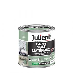 Julien Peinture Multi-Matériaux Satin en phase Aqueuse - Bois, Fer, Alu, PVC, Zinc, Acier galvanisé, brut ou peint - Vert Provence 0,125 L
