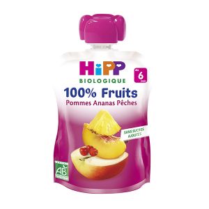 HiPP Biologique Gourde 100% Fruits - Dès 6 Mois - 90g Pomme Ananas Pêche