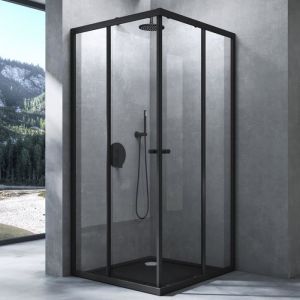 Mai&mai - Cabine de Douche Noir 100X90cm Paroi de Douche Deux Portes Coulissantes Verre Trempé Transparent avec Revêtement Nano Easy Clean Rav16K-Plus