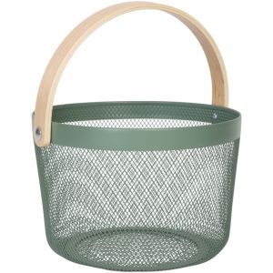 Relaxdays Corbeille Ronde en m&eacute;tal et Bois, Panier de Rangement Maille, 30x27.5x25.5 cm, color&eacute;e