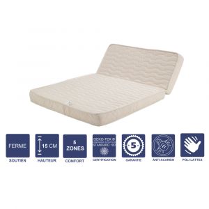 Literie Julien Matelas Ferme Pour tous BZ + Alèse 120x190 x 15 cm + Oreiller Visco Découpe ise 60 cm 5 zones de Confort Noyau