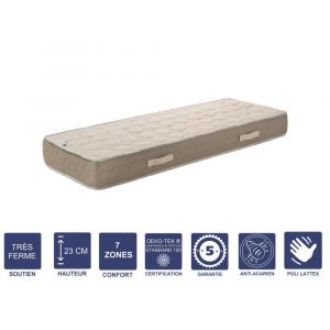 Literie Julien Lot de 2 Matelas Latex Naturel 80x200 x 23 cm Tr&egrave;s Ferme Tissu 100% Coton 7 Zones de Confort Noyau Poli Lattex HR