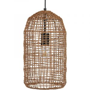 Beliani Lampe suspendue tiss&eacute;e marron