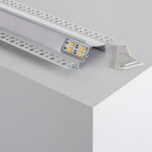 Profilé Aluminium Encastrable dans Plâtre / Placo avec Capot Continue pour Ruban LED jusqu'à 20mm 10 m