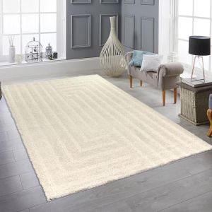 Tapis &agrave; poils longs avec motif 3D haut-bas doux moelleux moderne avec franges en cr&egrave;me Gr&ouml;&szlig;e - 160 x 230 cm