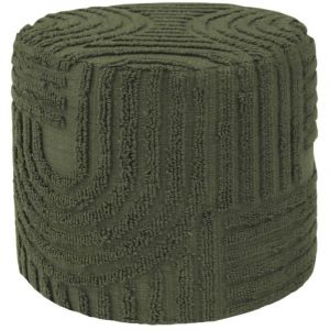 Pouf rond bouclette tuft&eacute;e kaki &Oslash;43 x H 37cm - Nuba