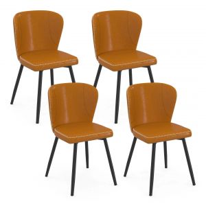 Idmarket Lot de 4 chaises ISAURE marron avec coutures et pied m&eacute;tal noir