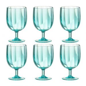 J-Line Boîte de 6 verres à vin en plastique bleu
