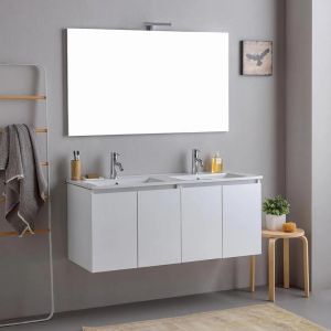 Kiamami Valentina Meuble De Salle De Bains Suspendu 120cm Blanc Avec Portes Et Double Lavabo | Bilbao