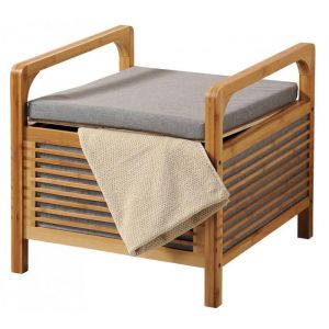 KESPER Tabouret de salle de bain - 50x47 cm - Bambou - Rangement - Contemporain