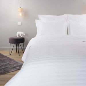 LINANDELLE Housse de couette coton bande satin 120 fils REVE BLANC Blanc 140x200 cm