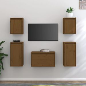 VidaXL Meubles TV 5 pcs, Marron miel, Bois massif de pin