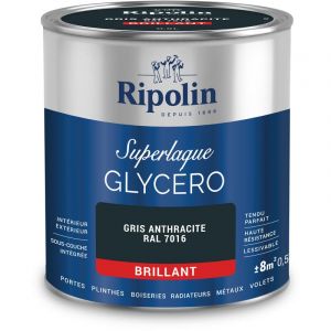 Ripolin Peinture Laque Glycéro Intérieure/Extérieure - Boiseries et Structures Métalliques - Résistance Accrue - Durabilité Remarquable - Gris Anthracite Ral 7016 - Brillant - 0,5L