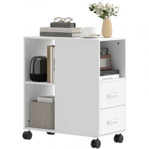 Homcom Support d'imprimante - roulettes tiroirs &eacute;tag&egrave;re r&eacute;glable compartiment ouvert - panneau de particules - 60x30x65cm - blanc