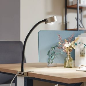 Lampe &agrave; pince Lindby Jyla, nickel mat, GX53, bras flexible