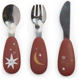 Moulin roty Set couverts silicone Après la pluie ROUGE Vox