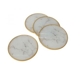 Wadiga Set de 4 dessous de verres marbr&eacute; blanc et dor&eacute; 10cm