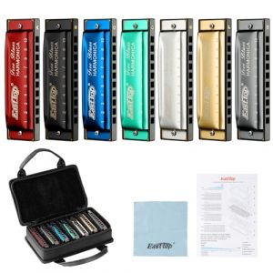 East top Paquet de 7 Harmonicas Blues Diatonique 10 trous Ensemble professionnel avec 7 touches emballées, A, B, C, D, E, F, G clés pour Adultes Débutant, étudiants, adultes et enfants, comme cadeau