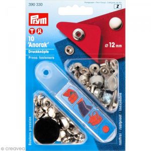 Prym 12 mm Anorak non-sew Attaches, Lot de 10, Argent