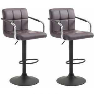 CLP Lot de 2 Tabourets de Bar Lucy V2 en Similicuir marron Noir