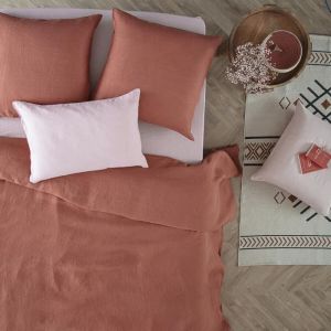 Atmosphera Housse de couette en 100% lin Terracotta 240 x 260 cm