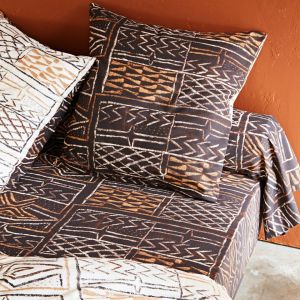 Drap housse imprimé en coton marron TISSAGE