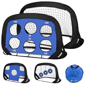 VOUNOT Lot de 2 Buts de Football Pop Up Enfant 120 x 80 x 80cm 4 en 1 Filet de Foot Exterieur avec Cibles Interchangeables Cage Pliable Portable Entrainement pour Jardin Parc et Pelouse