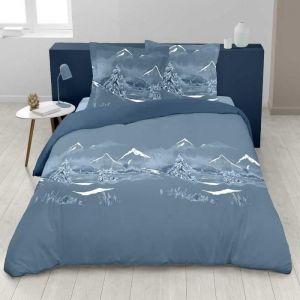 Housse de couette bleue + taies Esprit montagne Pur coton - Nuit Des Alpes 200 x 200