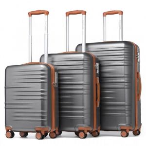 Set de 3 Valise Rigide Trolley Bagages 54/64/74cm Valise de Voyage avec Roulettes et Serrure TSA Ultra Légère en ABS+PC Gris et Marron